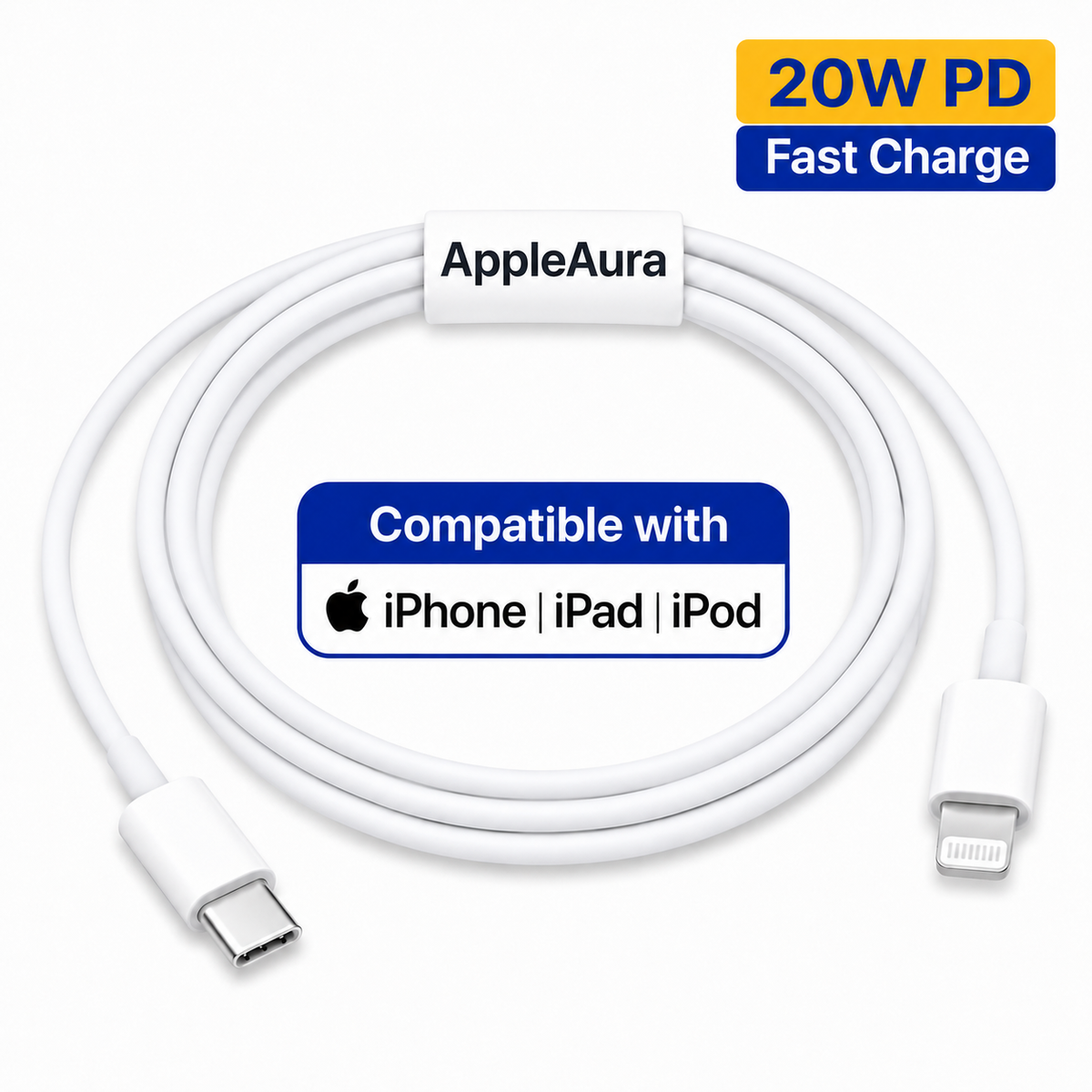 AppleAura Type C to Lightning Fast Charging Cable With High-Speed Data Transfer Compatible with iPhone 14/14 Pro/ 14 Pro Max/ 13/13 Pro/ 13 ProMax