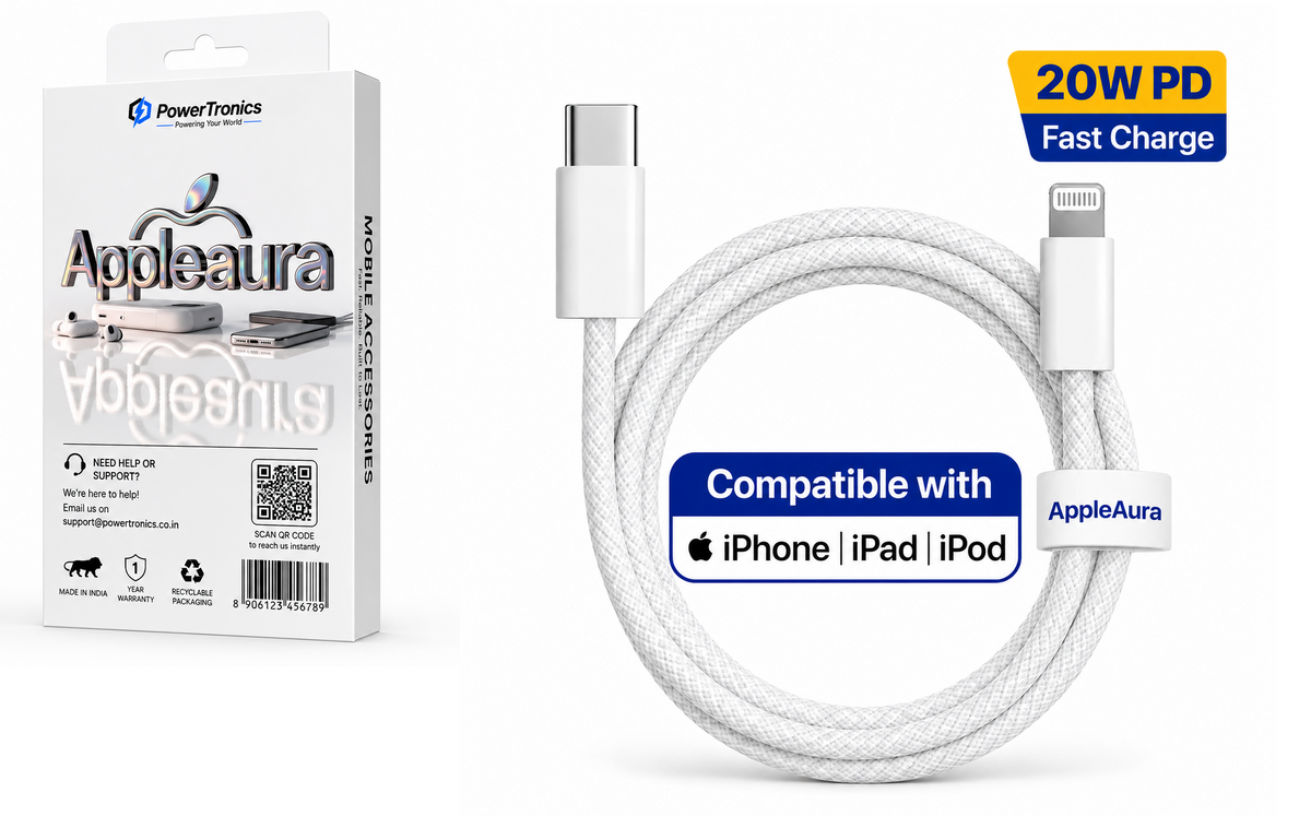 AppleAura Type C to Lightning Fast Charging Cable With High-Speed Data Transfer Compatible with iPhone 14/14 Pro/ 14 Pro Max/ 13/13 Pro/ 13 ProMax