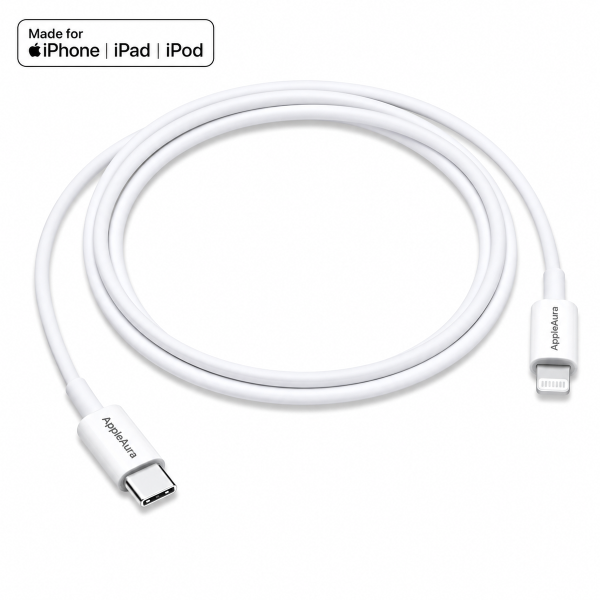 AppleAura Type C to Lightning Fast Charging Cable With High-Speed Data Transfer Compatible with iPhone and Apple Devices with 1 Year Manufacturing Warranty.