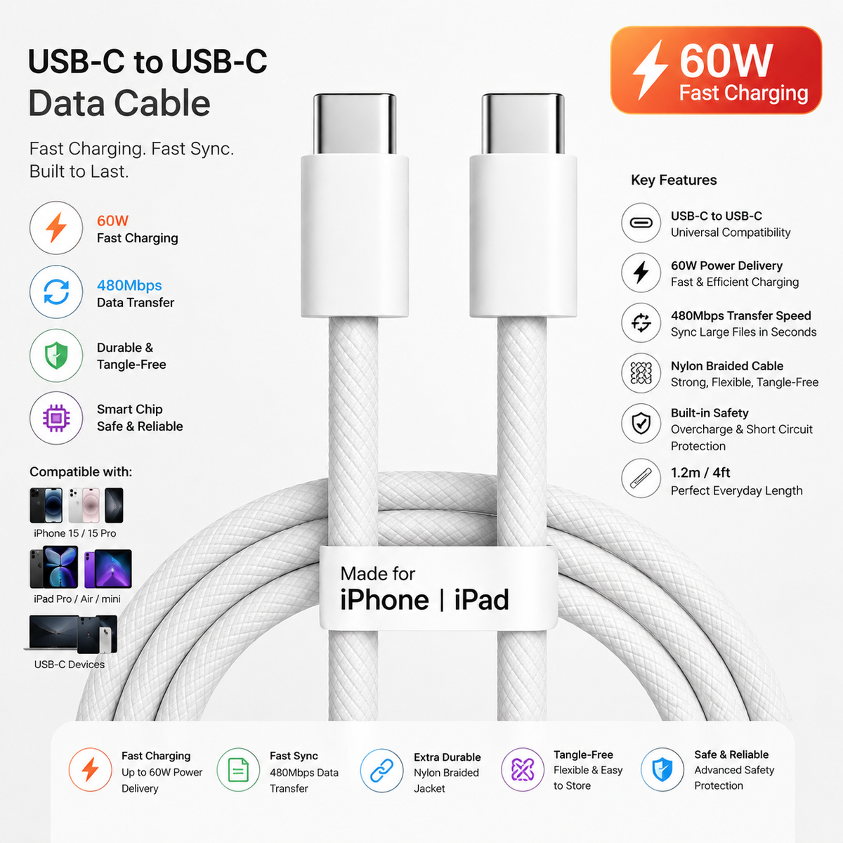 i-Top Apple Type C to Type C fast charging data cable. come with 6 Year manufacturing warranty. (Copy)