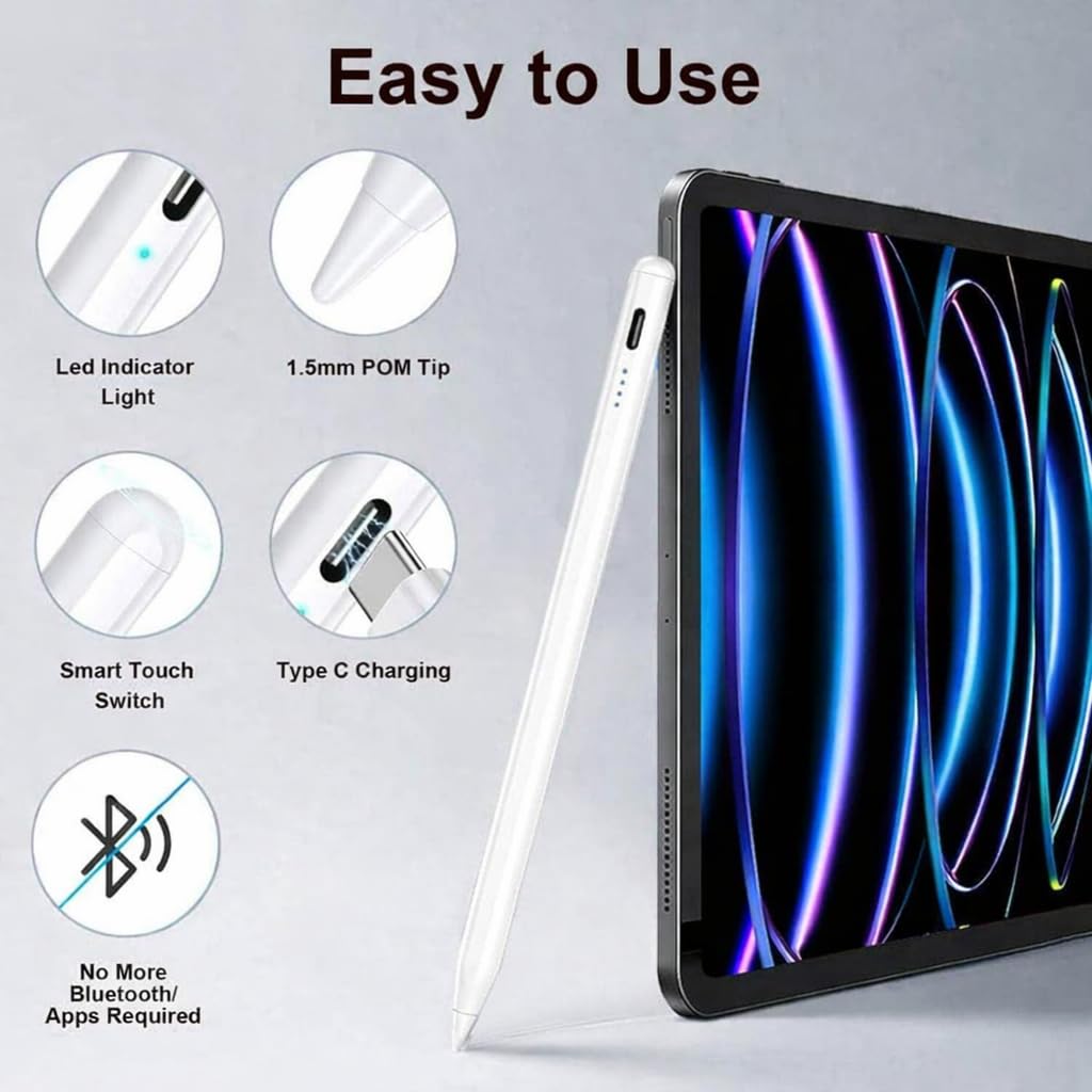 iPad Apple Pencil 2 Generation Upgraded Stylus Pen iPencil Pro with USB C, Palm Rejection 1st gen ,Tilt Sensitivity for iPad 9th/10th/11th/6/7/8 2018-2025 Air/mini 3/4/5/M2/M3 i Pad Pro 11/12.9/