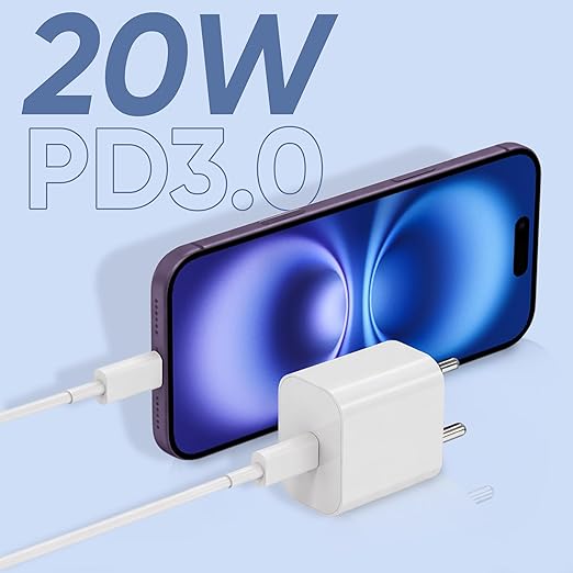 AppleAura iPhone 20W-60W USB-C Charger Adapter for iPhone, iPad, Airpod's &amp; for Android Mobiles with Fast Charging. with 1 Year Warranty