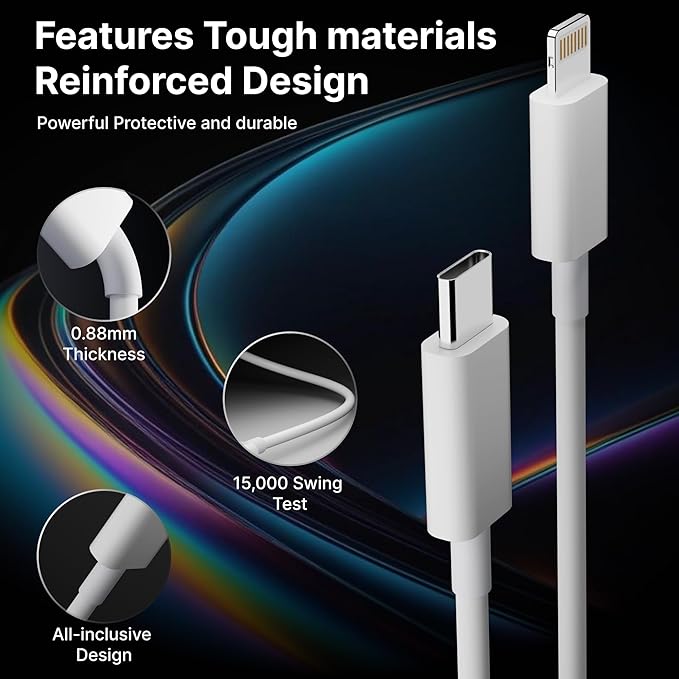 AppleAura Type C to Lightning Fast Charging Cable With High-Speed Data Transfer Compatible with iPhone 14/14 Pro/ 14 Pro Max with 1 Year Manufacturing Warranty.