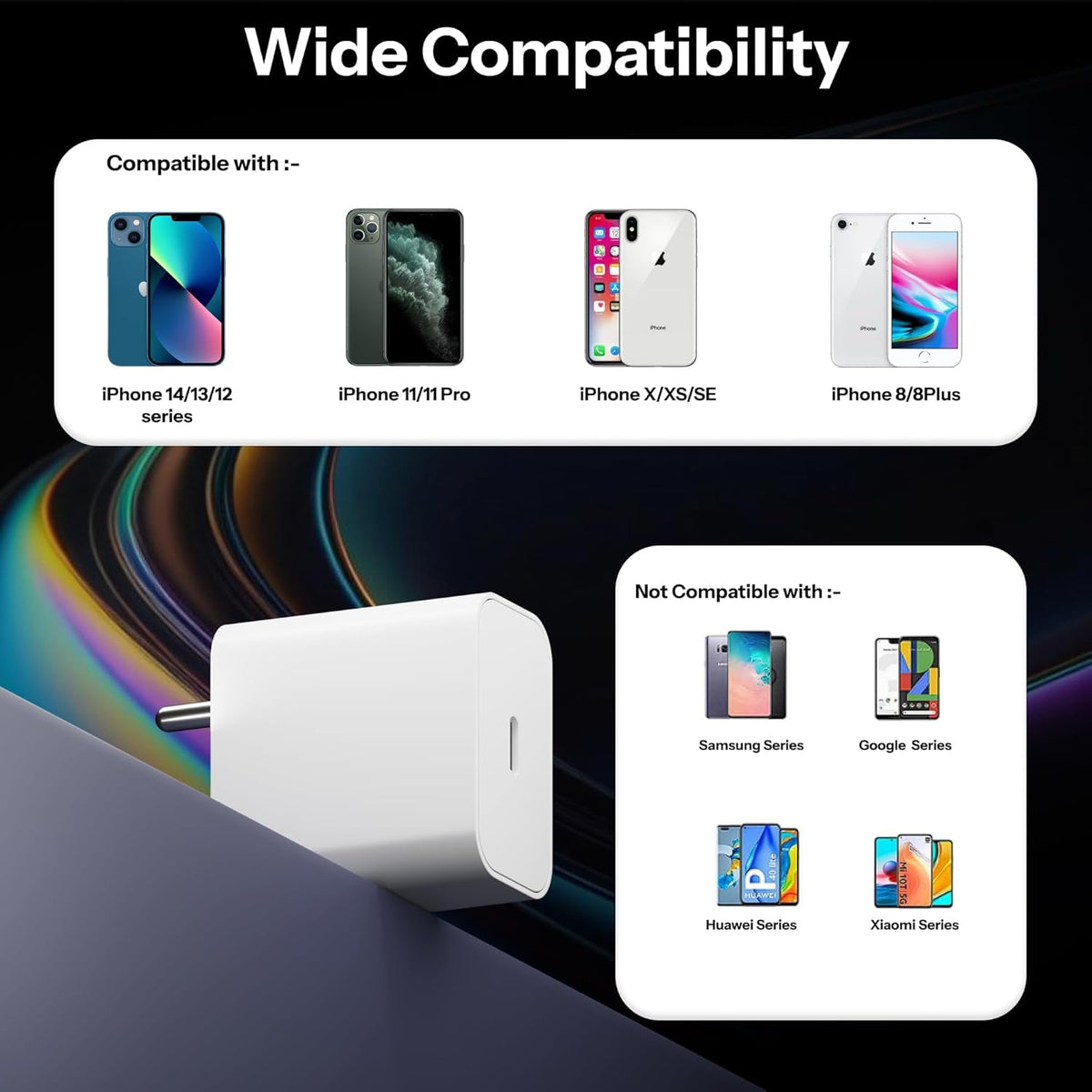 AppleAura iPhone 20W-60W USB-C Charger Adapter for iPhone, iPad, Airpod's &amp; for Android Mobiles with Fast Charging. with 1 Year Warranty