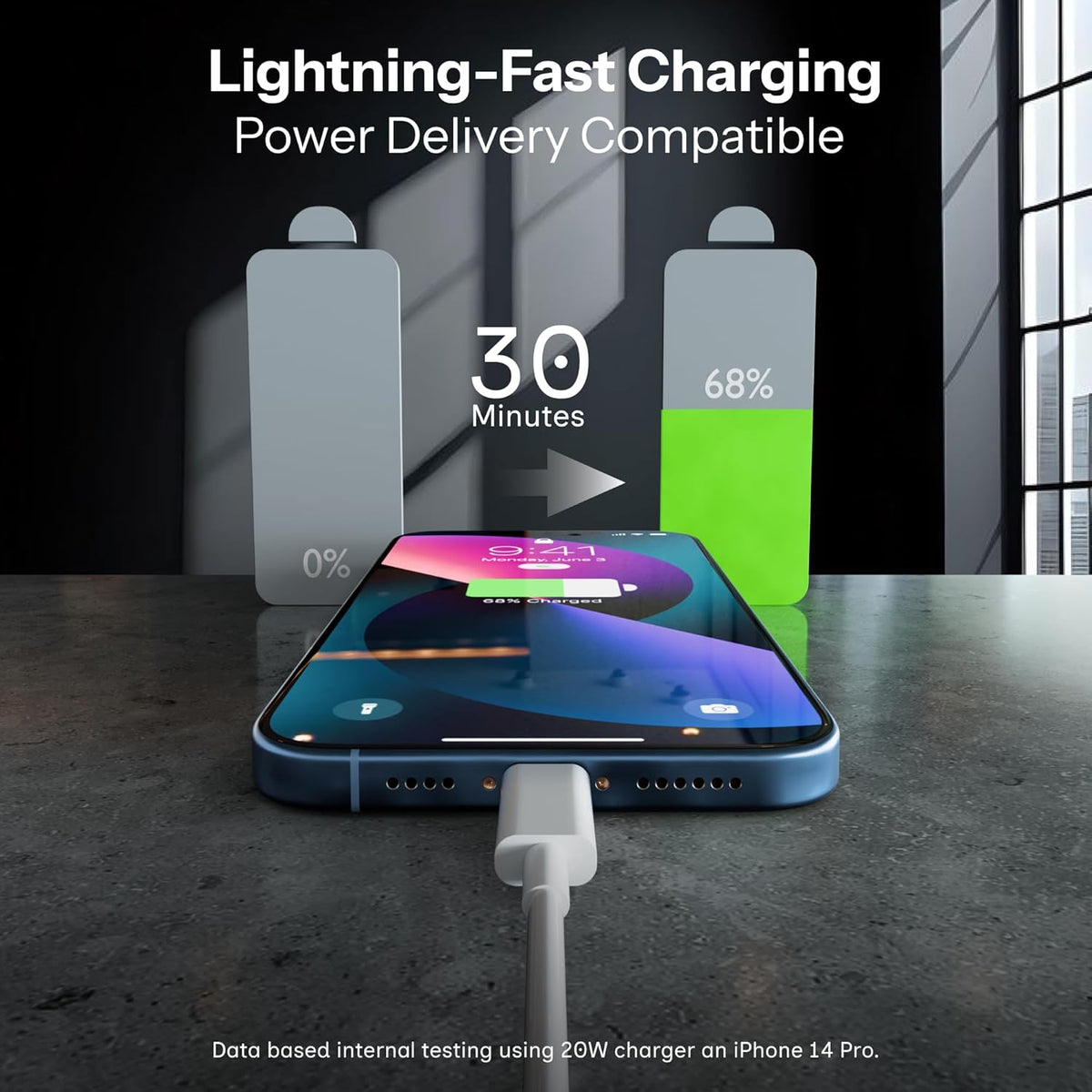 AppleAura Type C to Lightning Fast Charging Cable With High-Speed Data Transfer Compatible with iPhone 14/14 Pro/ 14 Pro Max with 1 Year Manufacturing Warranty.
