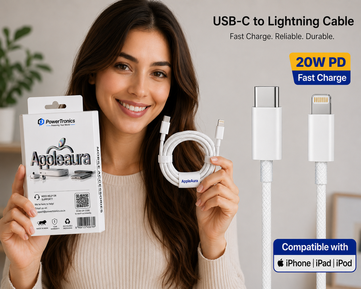 AppleAura 27W Type C to Lightning Fast Charging Cable With High-Speed Data Transfer Compatible with iPhone 14/14 Pro/ 14 Pro Max/ 13/13 Pro/ 13 ProMax/ 12/11/XR/XS/X/8 S